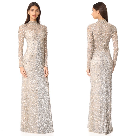 Parker Black Sequin Leandra Gown in Silver & Nude - Picture 5 of 8
